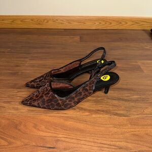 French Connection Brown Leopard Slingback Heels